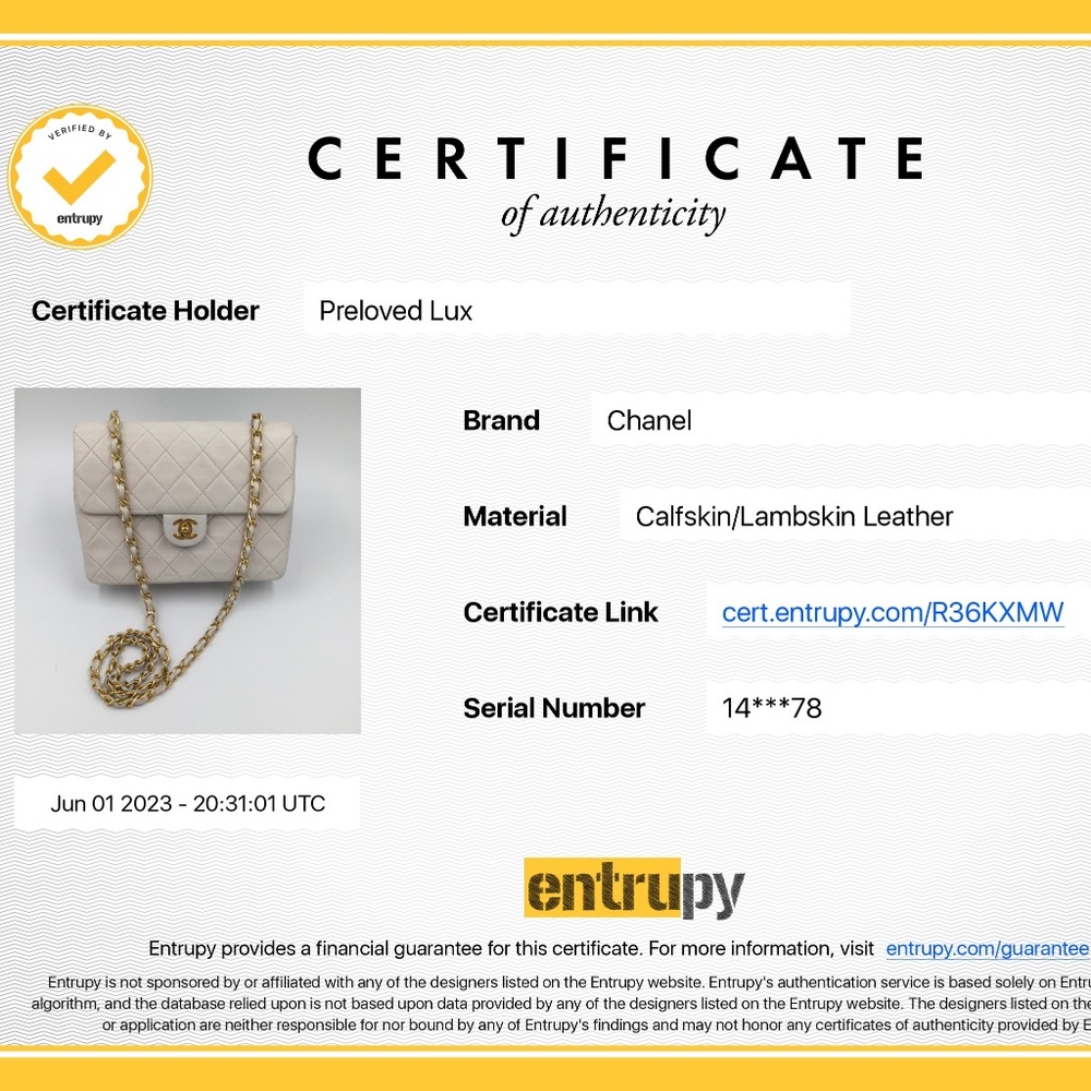 Authentic CHANEL Classic Lambskin Chain Mini Square Flap Bag White/ GHW - Picture 17 of 17